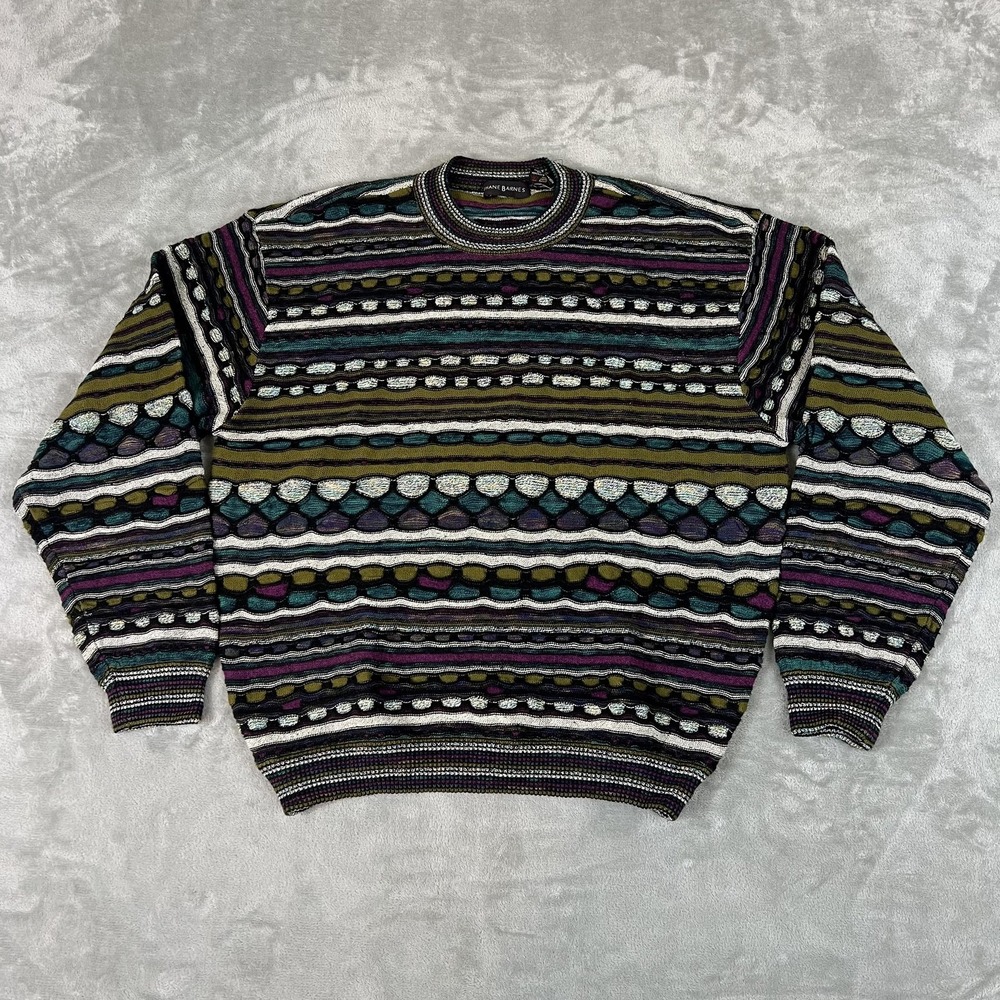 Vintage Jhane Barnes Sweater Mens XL Multicolor 3D Coogi Style Chunky Knit 90s